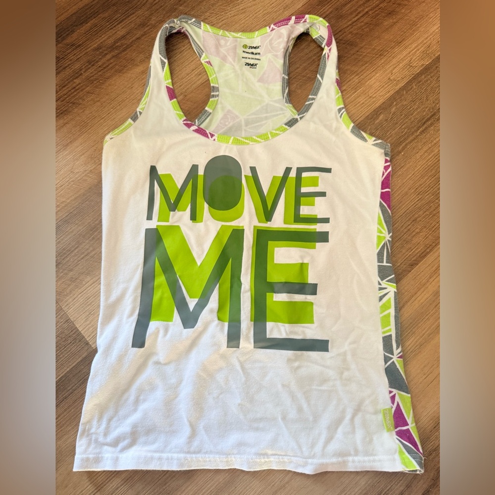 Zumba Fitness White and Green Graphic Tank Top